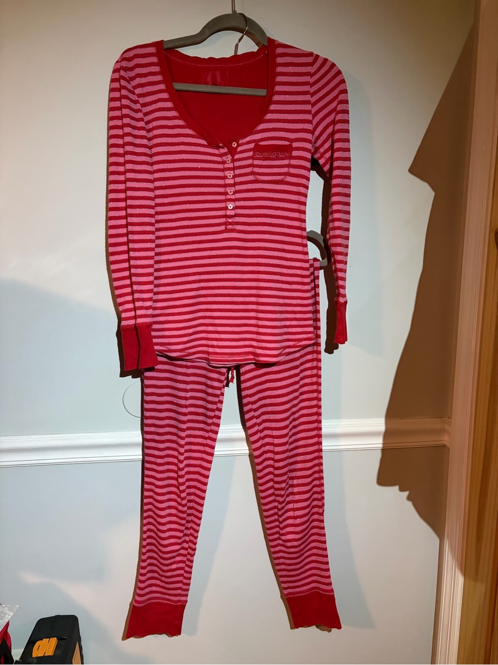 VS Long Sleeve Stripe Pajama Set - Red and Pink